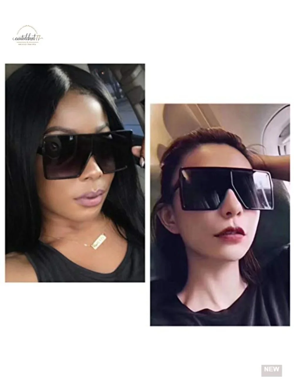 Oversized Square Sunglasses UV400 Protection Flat Top Shades